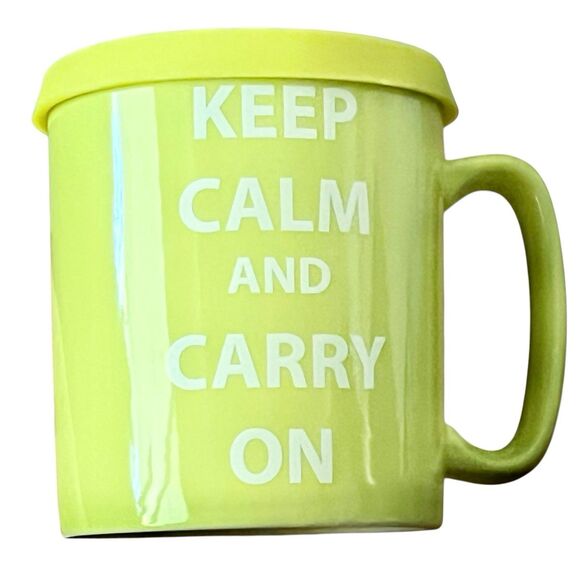 Lime Green Keep Calm and Carry On Coffee Mug w Silicone Lid - Picture 9 of 9